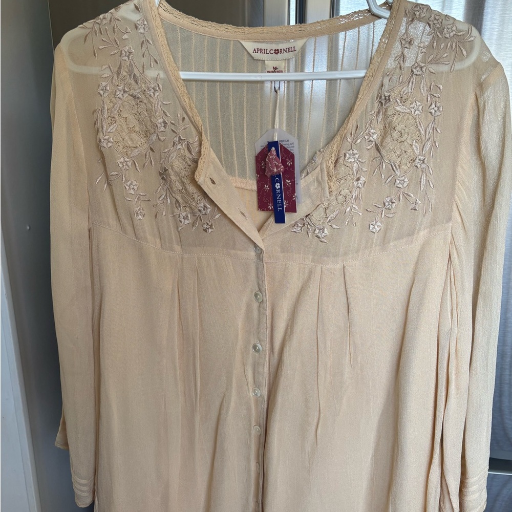April Cornell Cream Embroidered Women's Top